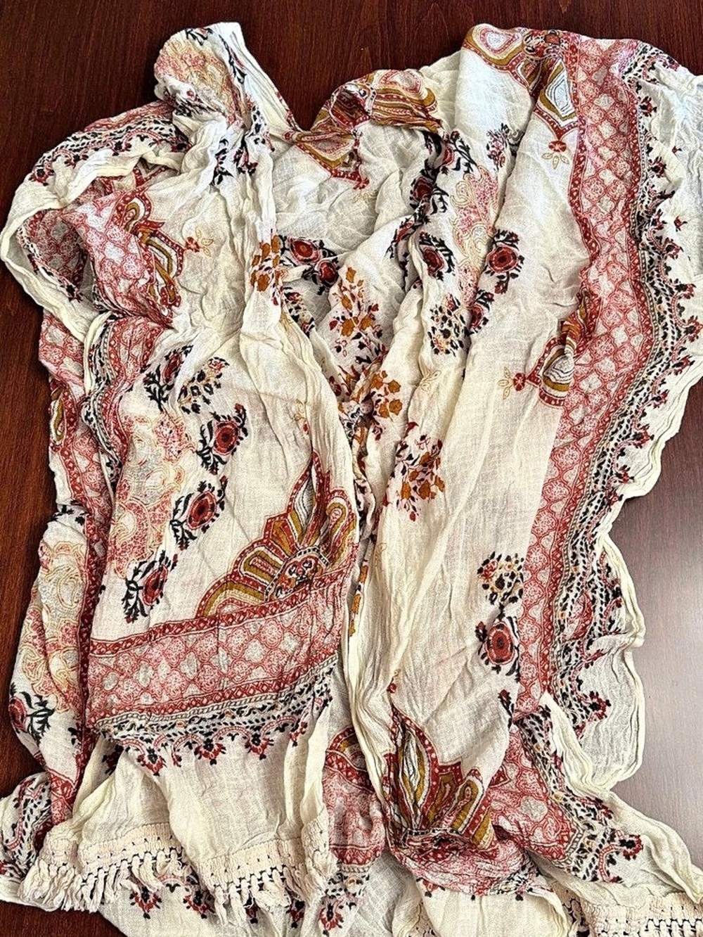 Paisley Printed Scarf in Cream & Red